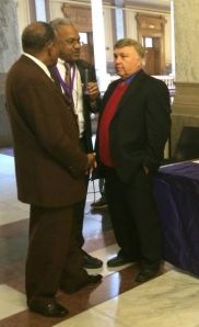 Amos with Rep. Pat Bauer (R) and Vernon Smith (L)