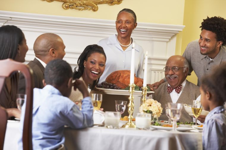 Family at thanksgiving dinner table