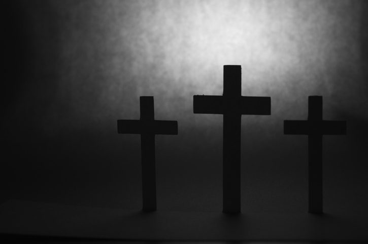 Silhouette of three crosses in black and white