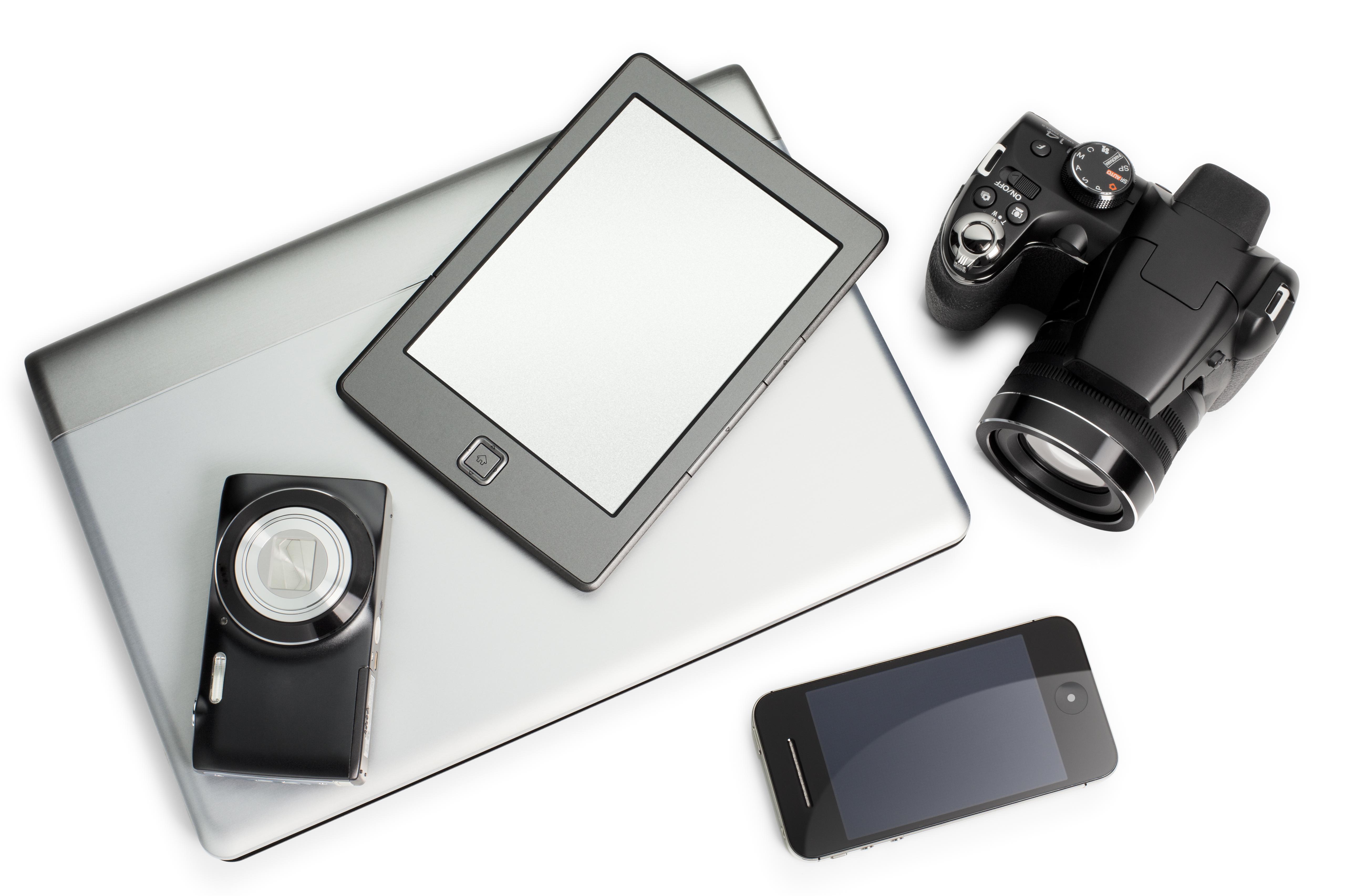 Smartphone, e-reader, digital camera and a laptop